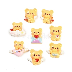 Love Theme Resin Cabochons, Yellow Bear, Mixed Color, 20.5~23x18.5~27.5x7~9mm(RESI-H166-10)