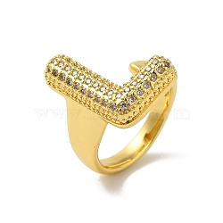 Letter Brass Micro Pave Clear Cubic Zirconia Open Cuff Ring for Women, Real 18K Gold Plated, Letter L, 19.5x14mm, US Size 6(16.5mm)(RJEW-N046-03L-G)