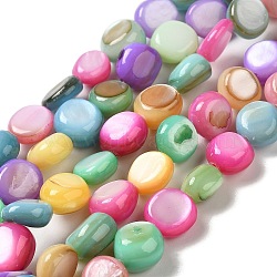 Natural Freshwater Shell Beads Strands, Dyed, Flat Round, Colorful, 7~8.5x7~7.5x3~5.5mm, Hole: 0.5mm, about 49~50pcs/strand, 14.96''~15.04''(38~38.2cm)(SHEL-K006-32)