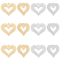 Unicraftale 12Pcs 2 Colors Ion Plating(IP) 201 Stainless Steel Pendants, Cut, Heart, Golden & Stainless Steel Color, 17.5x20.5x1mm, Hole: 1.4mm, 6pcs/color(STAS-UN0029-75)