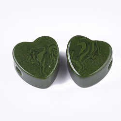 Resin Beads, Imitation Gemstone, Heart, Olive Drab, 17x17.5x10mm, Hole: 3mm(RESI-S377-11C)