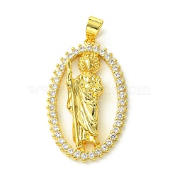 Brass Micro Pave Clear Cubic Zirconia Pendants, Real 18K Gold Plated, Oval, 40.5x24x7mm, Hole: 4x3mm(KK-H472-42A-G)