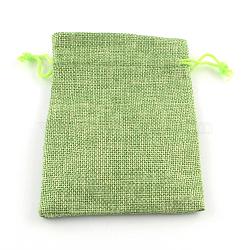 Polyester Imitation Burlap Packing Pouches Drawstring Bags, Yellow Green, 18x13cm(X-ABAG-R005-18x13-02)