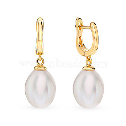 925 Sterling Silver Dangle Hoop Earrings for Women, with Teardrop Plastic Imitation Pearl, White, 35x10mm(BY4788)