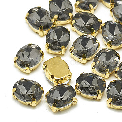 Sew on Rhinestone, Multi-strand Links, Glass Rhinestone, with Brass Prong Settings, Garments Accessories, Faceted, Oval, Golden, Black Diamond, 14x10x6.5mm, Hole: 1mm(RGLA-T091-10x14mm-03G)