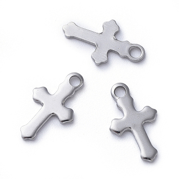 304 Stainless Steel Tiny Cross Charms, Laser Cut, Stainless Steel Color, 12x8.5x1mm, Hole: 1.4mm