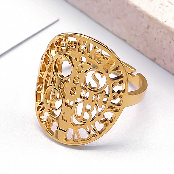 304 Stainless Steel Adjustable Finger Rings, Oval Shape with Word CssmlNdsmd, Golden, Inner Diameter: 18mm