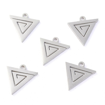 304 Stainless Steel Charms, Laser Cut, Triangle, Stainless Steel Color, 12x11.5x1.1mm, Hole: 1.4mm