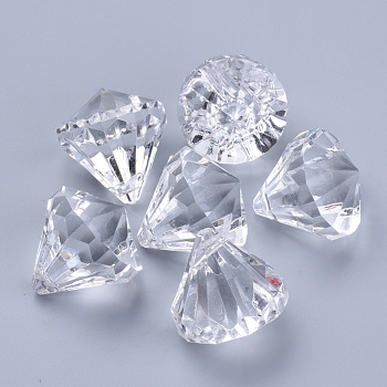 Transparent Acrylic Pendants, Faceted, Diamond, Clear, 15x15mm, Hole: 2mm, about 370pcs/500g