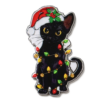 Christmas Theme Acrylic Pendants, Animal Style, Cat Shape, 46x26x2.5mm, Hole: 1.8mm