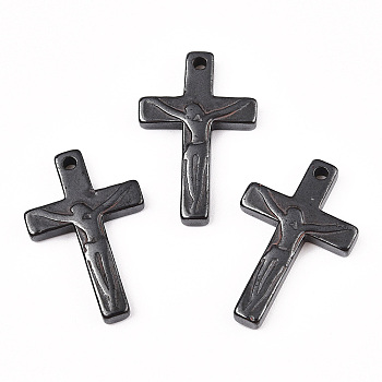 Synthetic Non-magnetic Hematite Pendants, For Easter, Grade A, Crucifix Cross, Black, 34x22x4.5mm, Hole: 2mm