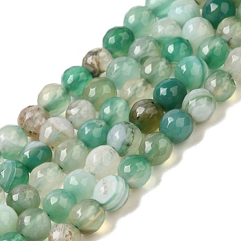 Natural Agate(Dyed & Heated) Beads Strands, Faceted, Round, Medium Aquamarine, 6~6.5mm, Hole: 1mm, about 63~66pcs/strand, 15.24~16.14''(38.7~41cm)