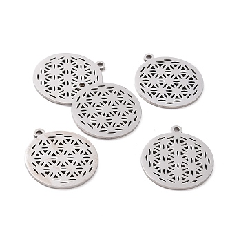 201 Stainless Steel Sacred Geometry Pendants, Spiritual Charms, Filigree Joiners Findings, Laser Cut, Flower of Life, Stainless Steel Color, 22x19.5x1mm, Hole: 1.4mm