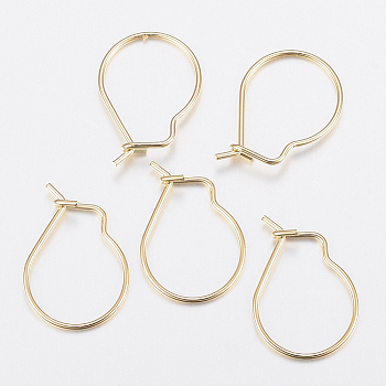 304 Stainless Steel Hoop Earrings Findings, Kidney Ear Wires, Golden, 18x13x0.8mm