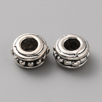 Tibetan Style Alloy European Beads, Large Hole Beads, Antique Silver, Rondelle, 10~10.5x6mm, Hole: 4.4mm