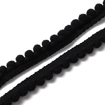 Polyester Lace Trim, Single Edge with Pom Poms Ball Trimming, Garment Accessories, Black, 1/2 inch(12mm), 50 yards/bundle