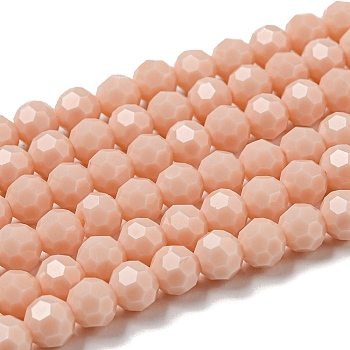 Opaque Glass Beads Stands, Faceted(32 Facets), Round, PeachPuff, 6mm, Hole: 1mm, about 98pcs/strand, 20.47''(52cm)
