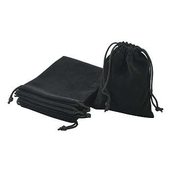Rectangle Velvet Packing Pouches, Drawstring Bags, for Gift Wrapping, Black, 10x8cm