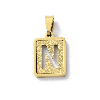 304 Stainless Steel Alphabet Pendants, Real 18K Gold Plated, Rectangle Charm, Letter N, 17.5x12x2mm, Hole: 7.5x3.5mm