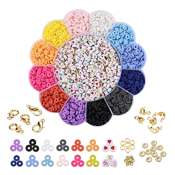 DIY Beads Jewelry Making Finding Kits, Including Opaque Acrylic & Disc Polymer Clay & Plastic Beads, Zinc Alloy Lobster Claw Clasps, Iron Bead Tips & Jump Rings, Mixed Color, Polymer Clay Beads: 1920pcs/box