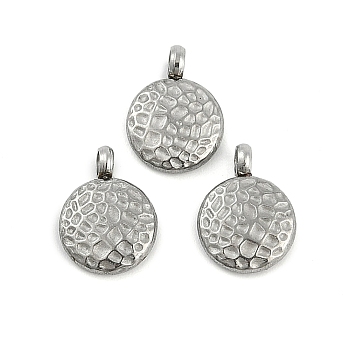 304 Stainless Steel Charms, Textured, Round Charm, Stainless Steel Color, 10.5x8x2.2mm, Hole: 2mm