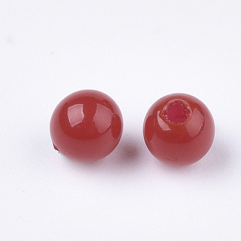 Eco-Friendly Plastic Beads, Half Drilled Beads, Round, Red, 3mm, Half Hole: 0.8mm