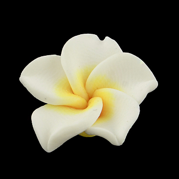 Handmade Polymer Clay 3D Flower Plumeria Beads, White, 15x8mm, Hole: 2mm