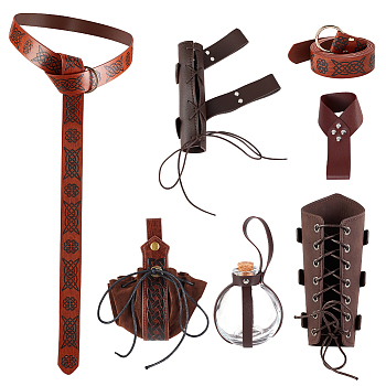 PU Leather Cord Bracelet & Chain Belt, Sword Blade Cover & Knife Sheaths & Magic Potion Bottle Holder Viking Jewelry Set, Coconut Brown, 190mm, 7-5/8 inch(19.4cm)