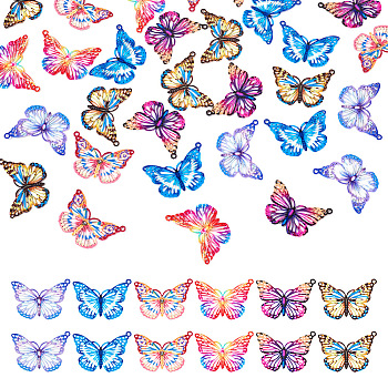 36Pcs 6 Colors Spray Painted 430 Stainless Steel Pendants, Etched Metal Embellishments, Butterfly Charm, Mixed Color, 19x26x0.6mm, 6pcs/color