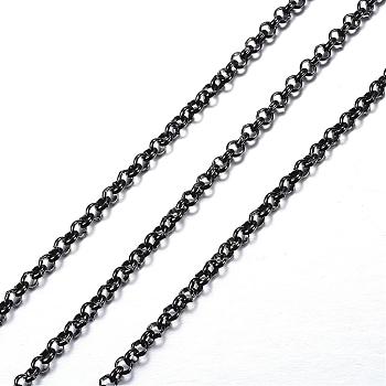 304 Stainless Steel Chain, Unwelded, Rolo Chains, with Spool, Electrophoresis Black, 3x1mm, about 65.61 Feet(20m)/roll