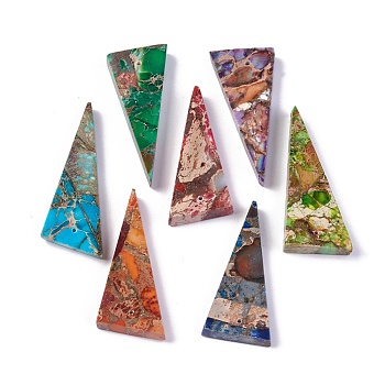 Synthetic Regalite/Imperial Jasper/Sea Sediment Jasper Pendants, Dyed, Triangle, Mixed Color, 35~38.3x16.3~16.8x4~6mm, Hole: 0.8~1mm