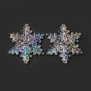 Christmas UV Plated Transparent Acrylic Connector Charms, Snowflake Links, Clear AB, 54x47.5x6mm, Hole: 2.5mm and 3.5mm