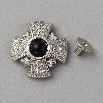 Zinc Alloy & Resin Coin Screw Rivets, DIY Leather Craft Nail, Cross, Black, 19.5x19.5x7mm, Hole: 2.8mm