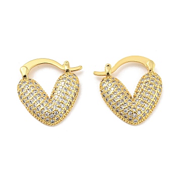 Rack Plating Brass Micro Pave Cubic Zirconia Heart Hoop Earrings for Women, Lead Free & Cadmium Free, Long-Lasting Plated, Real 18K Gold Plated, 19x17x3mm