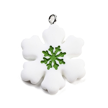 Christmas Theme Opaque Resin Pendants, with Platinum Tone Iron Loops, Snowflake, 30~30.5x23~23.5x4~4.5mm, Hole: 2mm
