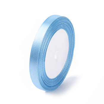 Single Face Satin Ribbon, Polyester Ribbon, Sky Blue, 25yards/roll(22.86m/roll), 10rolls/group, 250yards/group(228.6m/group)