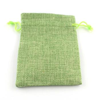 Polyester Imitation Burlap Packing Pouches Drawstring Bags, Yellow Green, 18x13cm