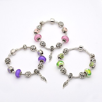 Wing Alloy European Style Beads Bracelets, Resin Beads, with Rack Plating Brass Chain and Findings, 190x3mm, Mixed Color, 190x3mm