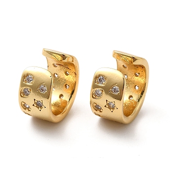 Rack Plating Brass Cubic Zirconia Cuff Earrings, Long-Lasting Plated Jewelry for Women, Cadmium Free & Lead Free, Real 18K Gold Plated, 13x14x7mm