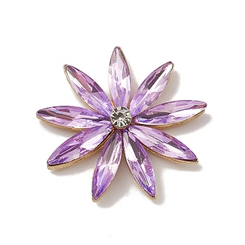 Alloy Cabochons, with Glass Rhinestone, Ligh Gold, Flower, Lilac, 32x5.5mm