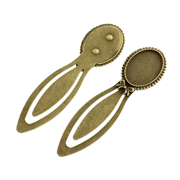 Vintage Tibetan Style Alloy Bookmarks Cabochon Settings, Lead Free & Cadmium Free & Nickel Free, Antique Bronze, Oval Tray: 25x18mm, 85x24x3mm
