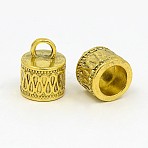 Tibetan Style Cord Ends, Column, Antique Golden, Cadmium Free & Nickel Free & Lead Free, 14.5x11mm, Hole: 4mm, Inner Diameter: 7.5mm(GLF10311Y-NF)