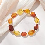 Natural Amber Beads Stretch Bracelets for Women, Nuggets, with Electroplate Non-magnetic Synthetic Hematite Beads, Beads: 14.5x10.5x5mm, Inner Diameter: 2.05 inch(5.2cm)(BJEW-JB13253)