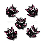 Halloween Opaque Resin Pendants, with Platinum Tone Iron Loops, Bat, Black, 29x27x8mm, Hole: 2mm(RESI-B011-09)