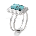 304 Stainless Steel Ring, Adjustable Synthetic Turquoise Rings, Rectangle, 12x16mm, Inner Diameter: Adjustable(RJEW-B059-09P-01)