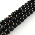 Natural Black Onyx Round Bead Strands, Dyed & Heated, 14mm, Hole: 2mm, about 28pcs/strand, 15.3 inch(G-R198-14mm)