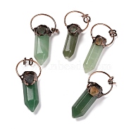 Natural Green Aventurine Big Pendants, with Red Copper Tone Tin Findings, Lead & Nickel & Cadmium Free, Bullet, 53~73x24~33x17~26mm(G-M383-21C)
