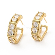 Clear Cubic Zirconia Hexagon Stud Earrings, Rack Plating Brass Half Hoop Earrings for Women, Cadmium Free & Lead Free, Real 18K Gold Plated, 18x20x6mm, Pin: 0.7mm(EJEW-C035-05G)