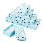 Polka Dot Pattern Cardboard Jewelry Packaging Boxes, with Sponge Inside and Paper, for Rings, Small Watches, Necklaces, Earrings, Bracelets, Rectangle with Bowknot, Light Blue, 8.1x5x2.8cm(CON-TAC0011-04B-05)