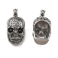 Retro Men's Halloween Jewelry 304 Stainless Steel Big Skull Pendants, with Rhinestones, Antique Silver, 50x23x26mm, Hole: 9x5mm(STAS-O044-40)